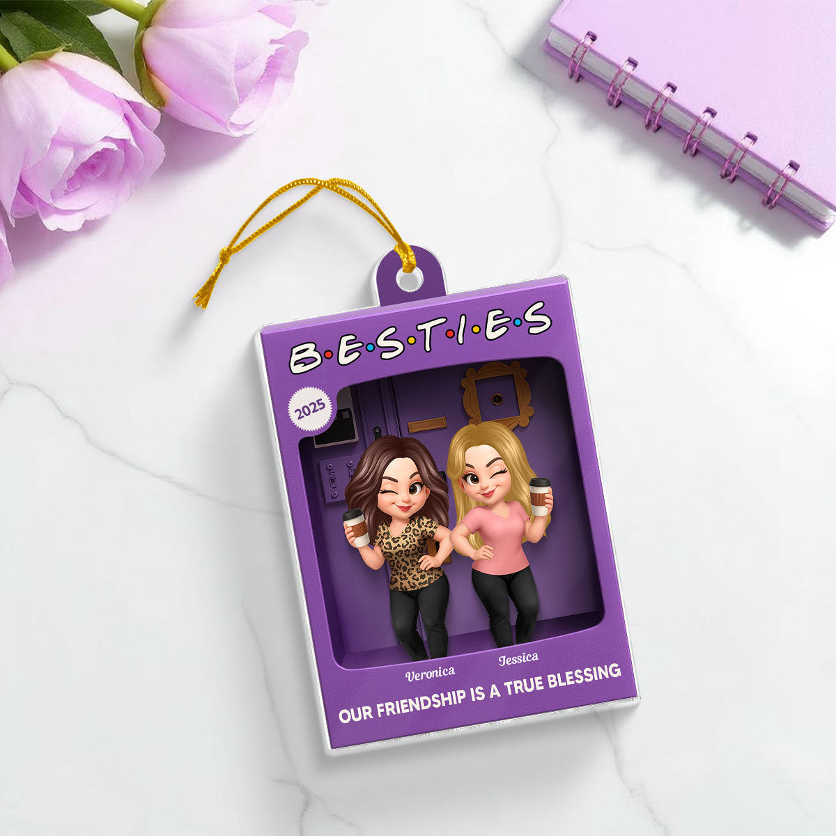 [BUY 1 GET 1 FREE] Besties Personalized Acrylic Ornament - Purple Toy Box Style Christmas Gift