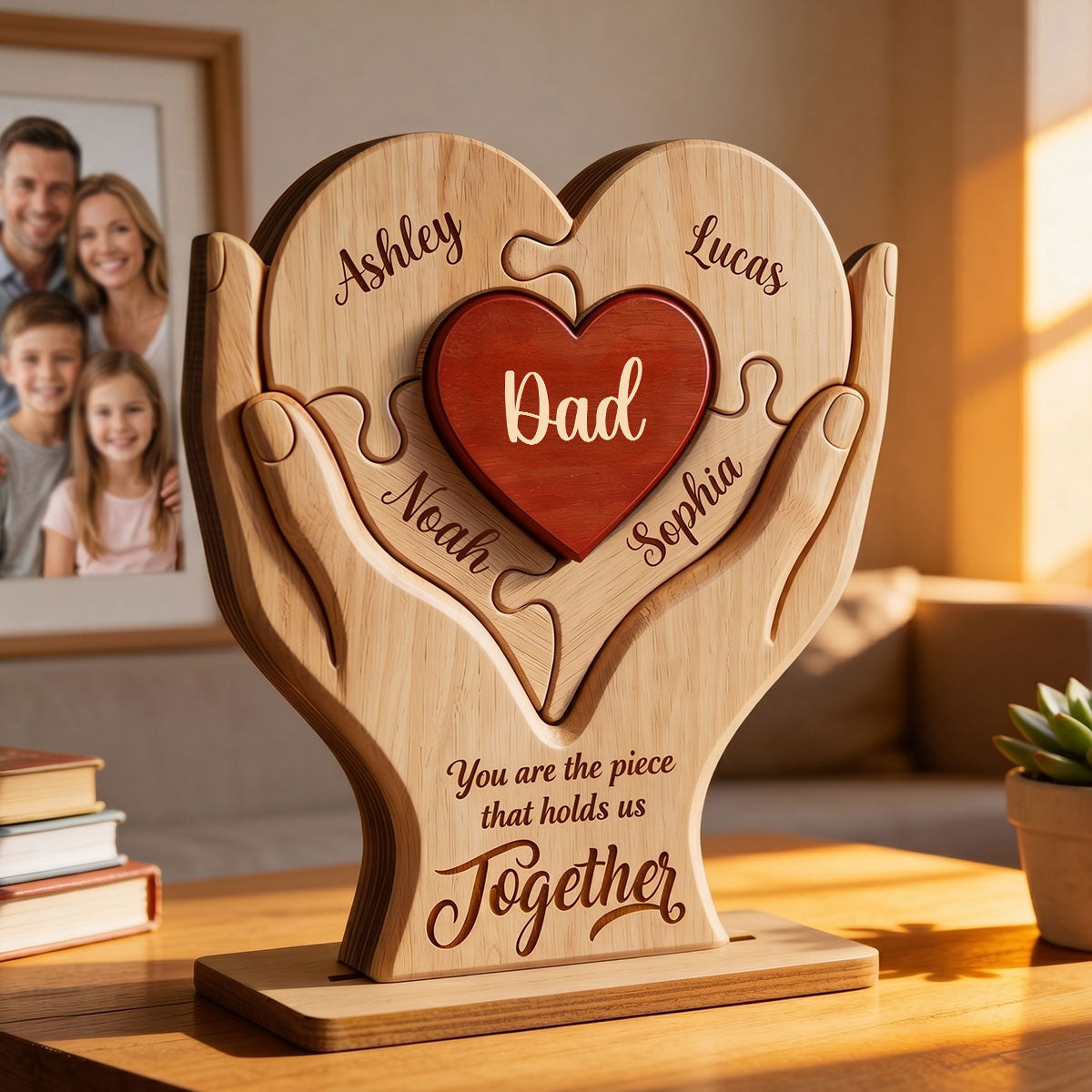 Dad The Piece That Holds Us Together - Personalized 2-Layered Wooden Plaque -  Gift for Dad, Husband