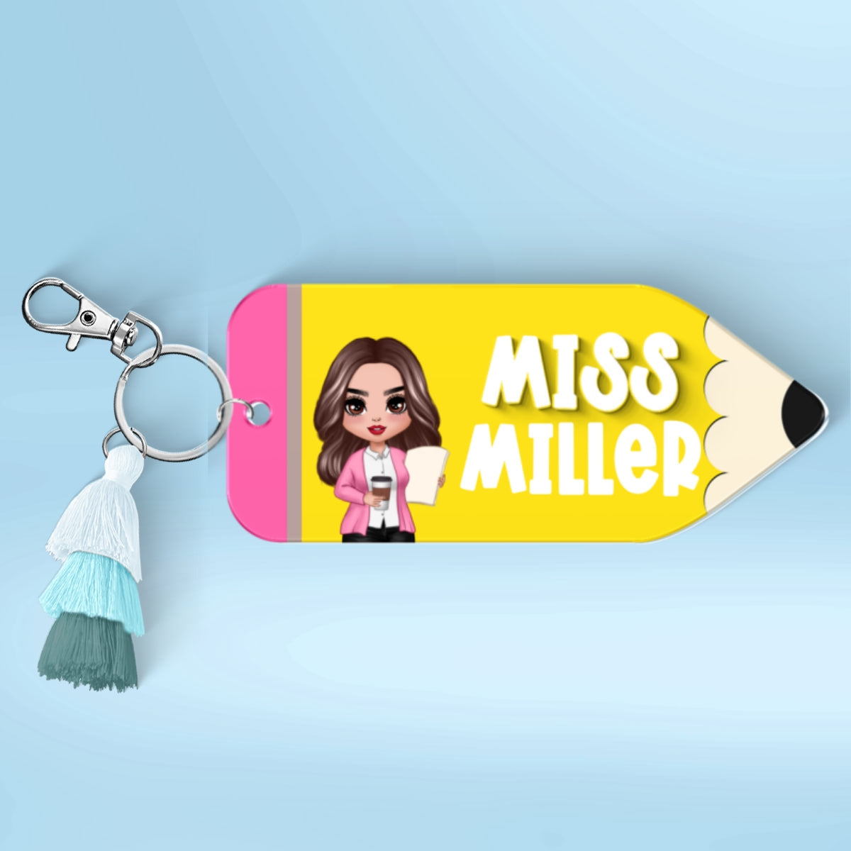 Doll Teacher Pencil Shaped Personalized 2-Layer Acrylic Keychain