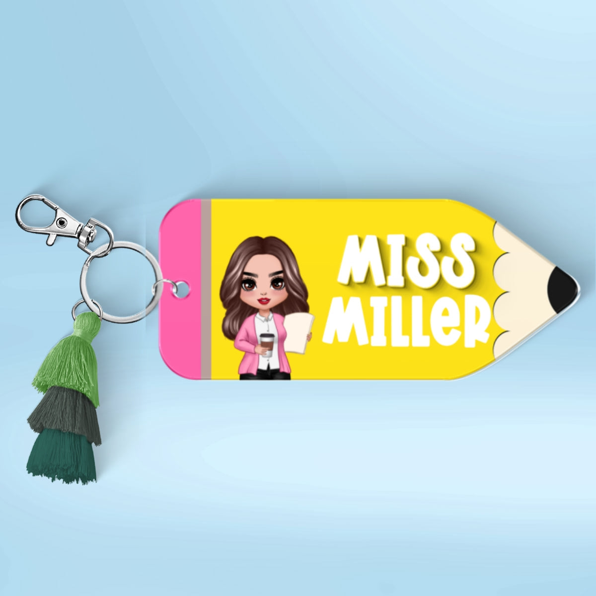 Doll Teacher Pencil Shaped Personalized 2-Layer Acrylic Keychain