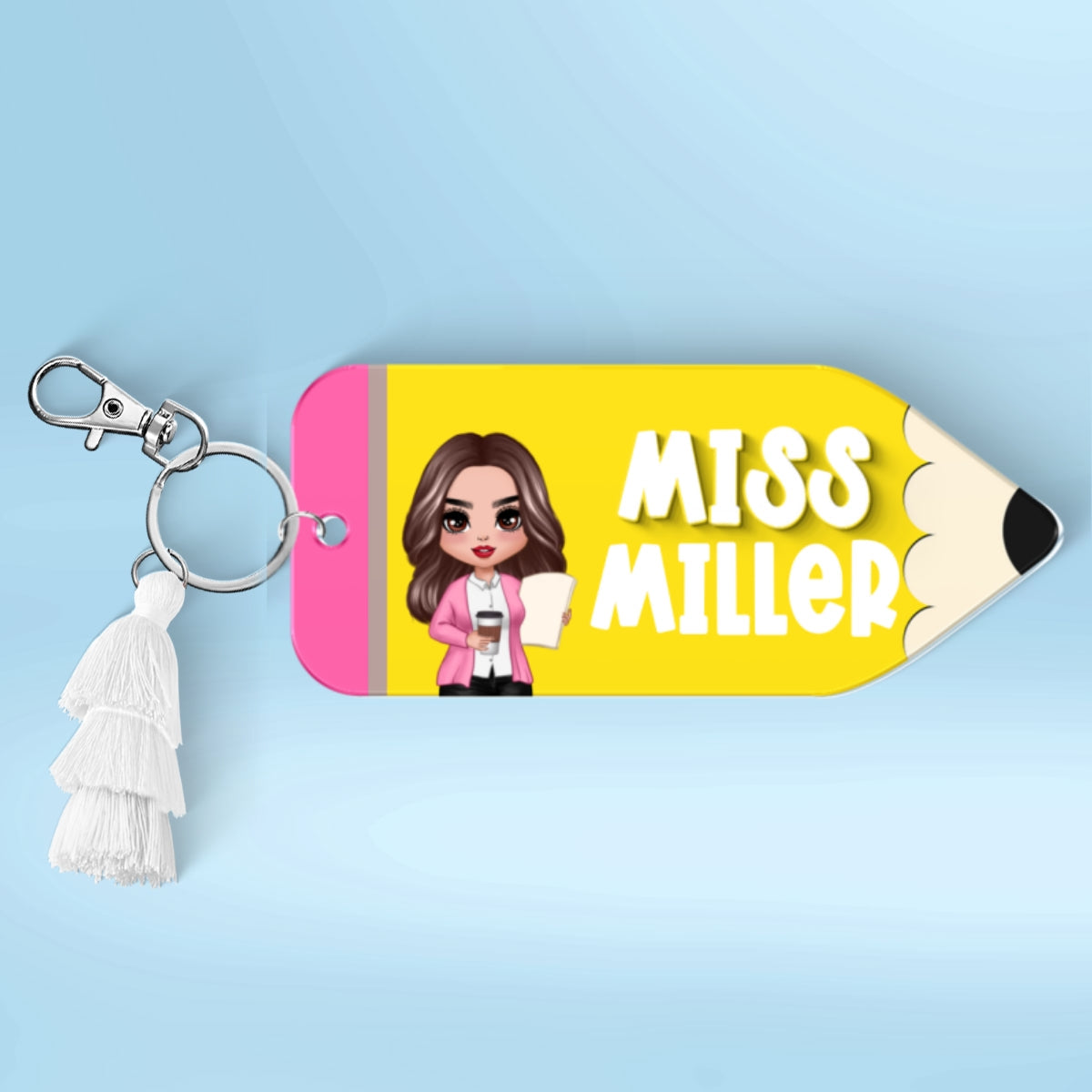 Doll Teacher Pencil Shaped Personalized 2-Layer Acrylic Keychain