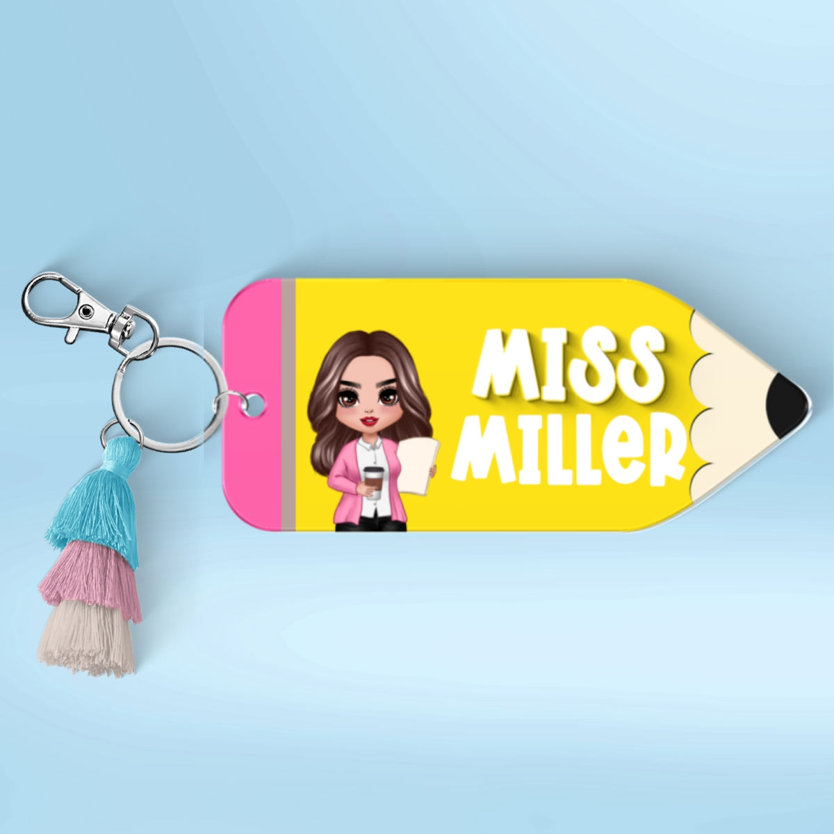 Doll Teacher Pencil Shaped Personalized 2-Layer Acrylic Keychain