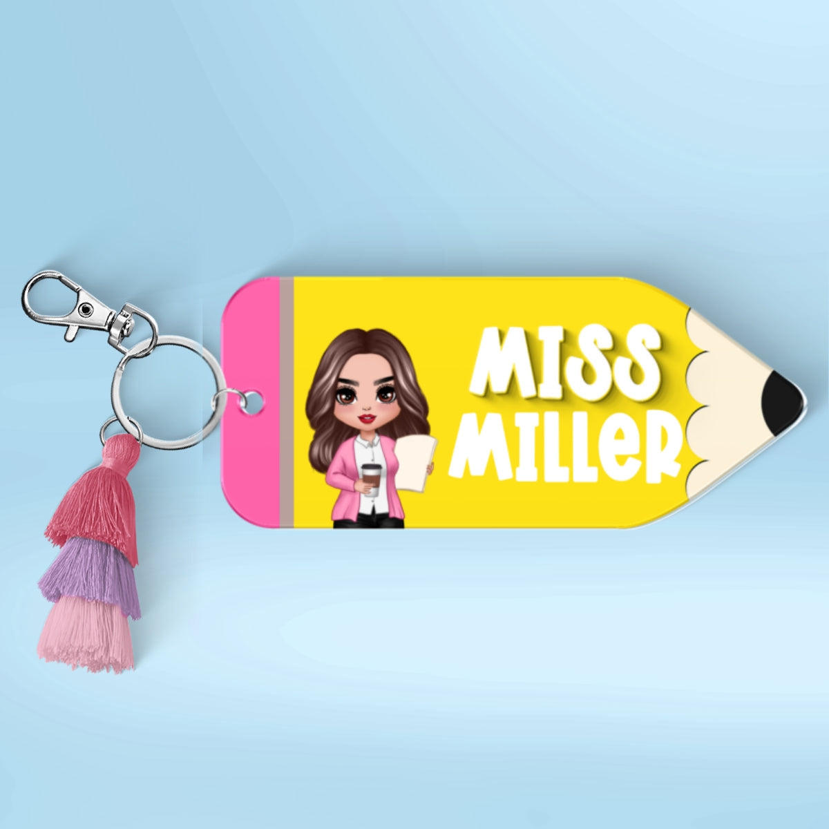 Doll Teacher Pencil Shaped Personalized 2-Layer Acrylic Keychain