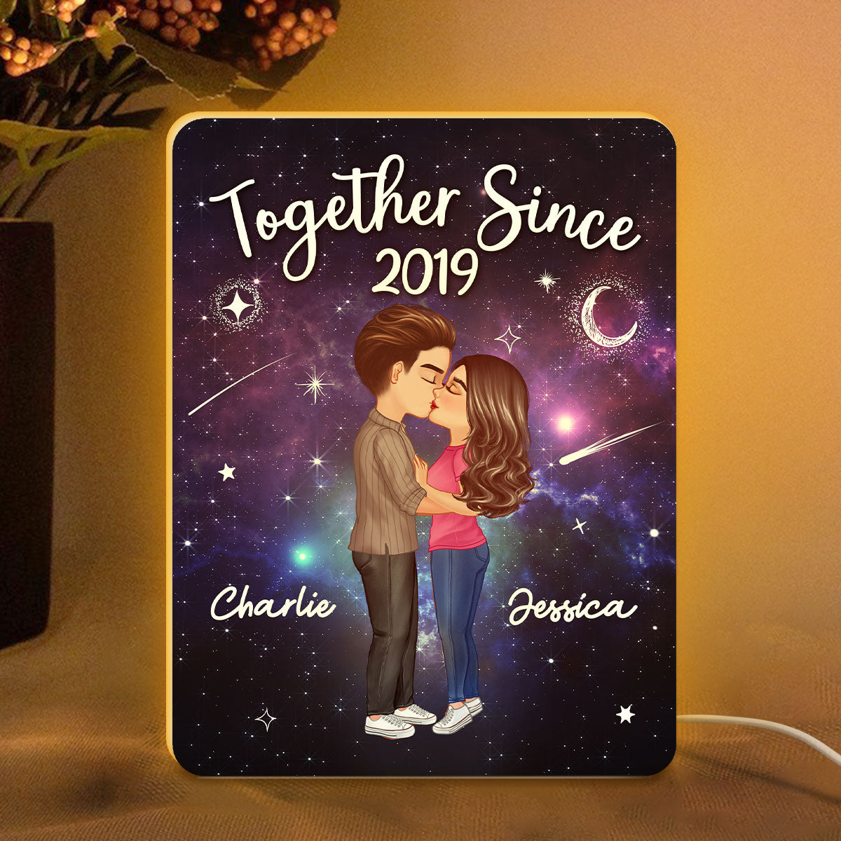 Doll Couple Kissing In Galaxy Night Personalized Light Box