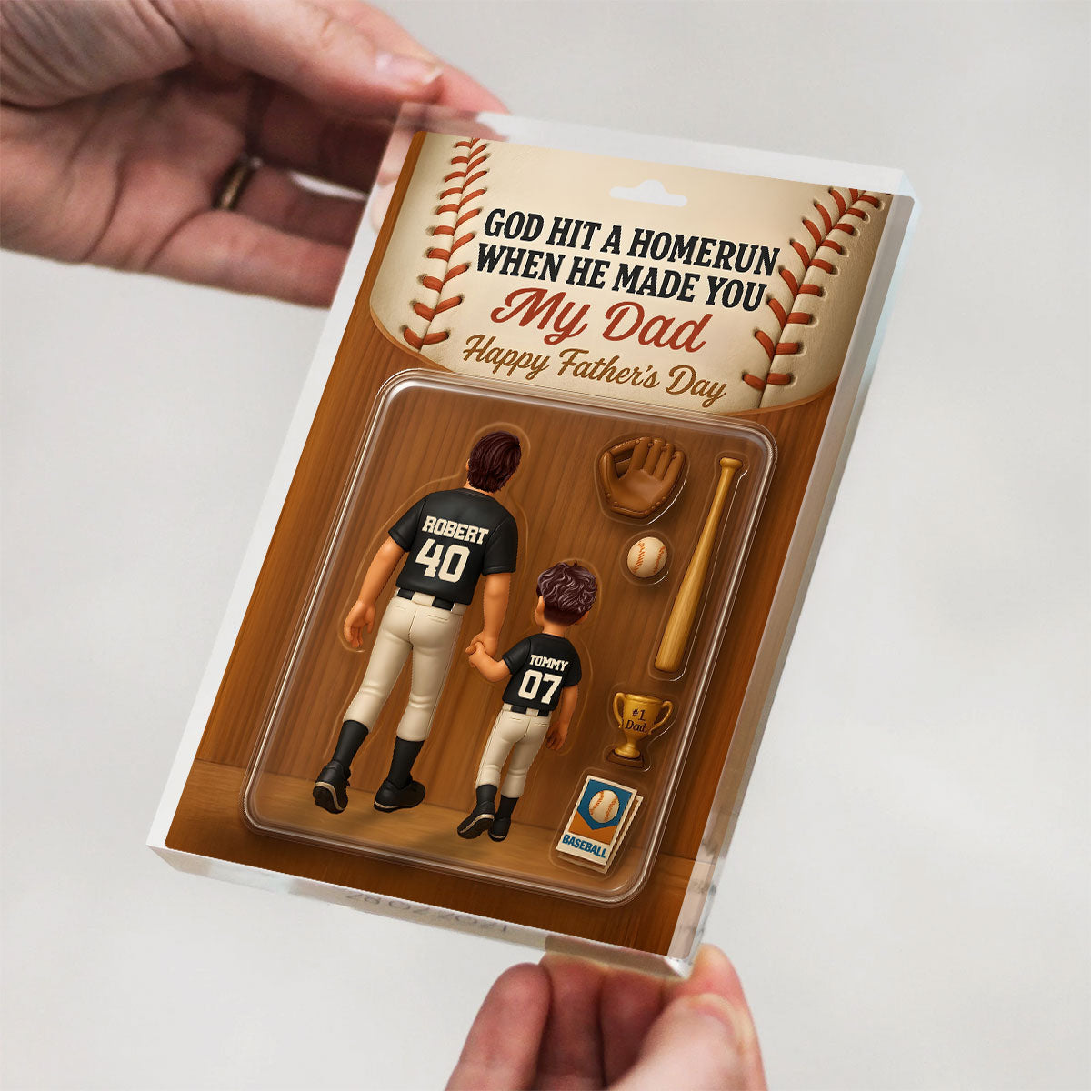 God Hit A Home Run When He Made You Our Dad Custom Action Figure Personalized Acrylic Block Plaque,  Gift for Baseball Dad