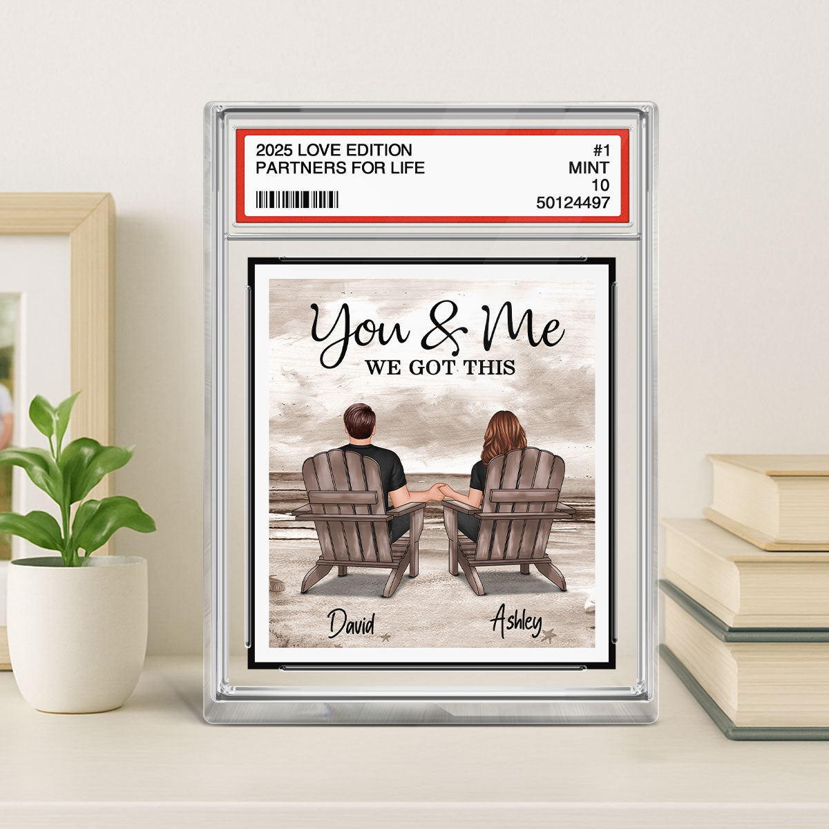 Couple Back View At Beach Trading Card Style Personalized Acrylic Block Plaque, Gift For Him, Gift For Her