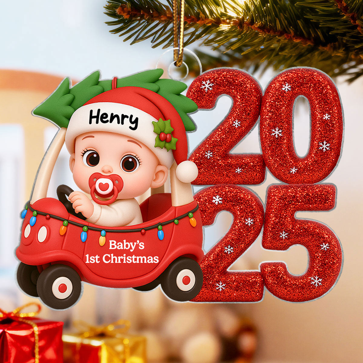 Baby Driving Car First Christmas - Personalized Acrylic Ornament - Christmas Gift For New Born, Baby