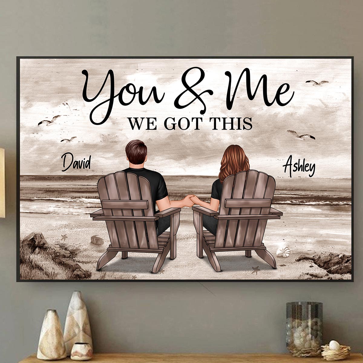 [FREE DELIVERY - Limited Time Offer] Couple Beach Landscape Retro Vintage Personalized Poster, Anniversary Gift For Couple, For Him, For Her