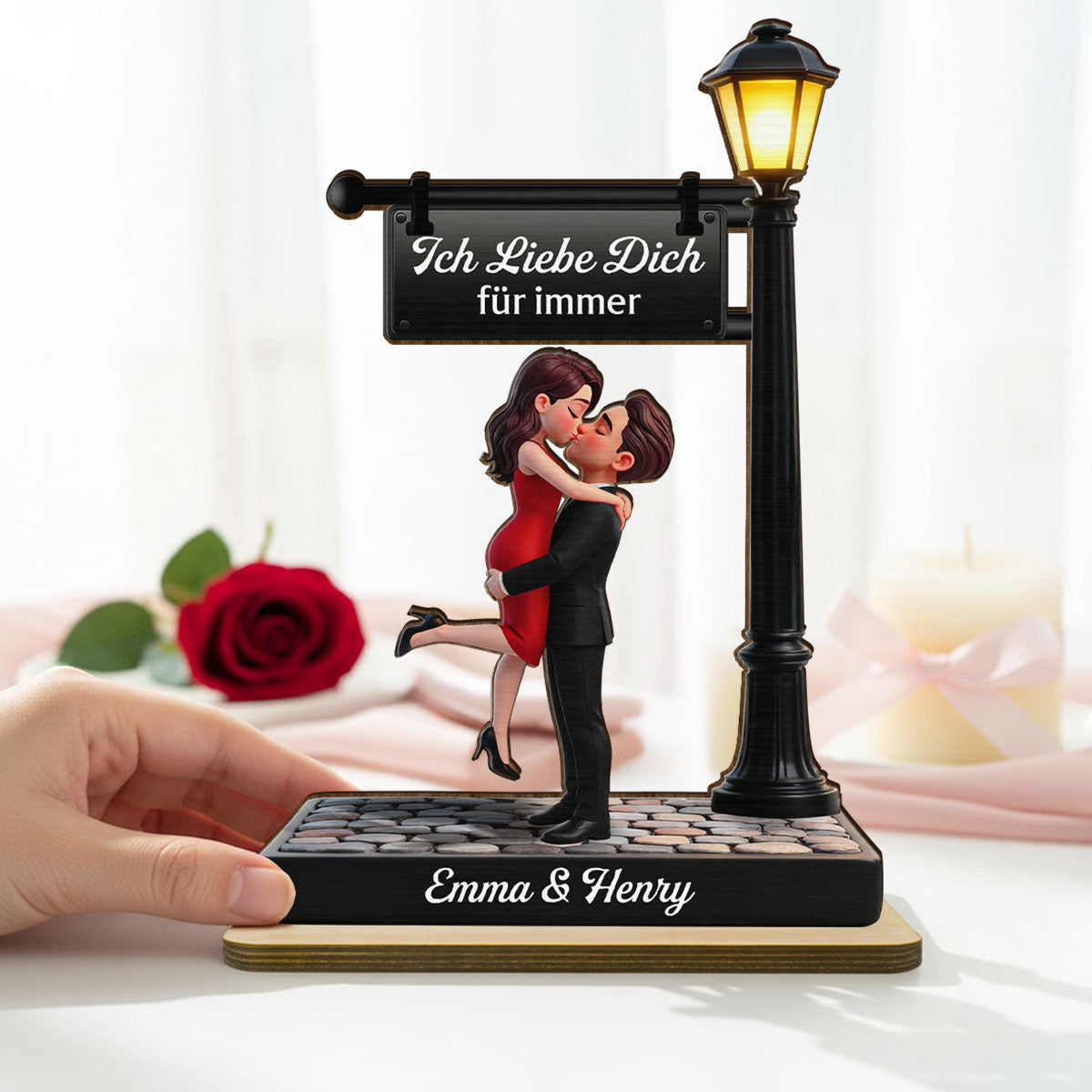 Zeitlose Liebe im Licht - Personalisierte 2-lagige Holzplakette - Herzliches Jubilumsgeschenk, Hochzeitsgeschenk fr Paare, fr ihn, fr sie