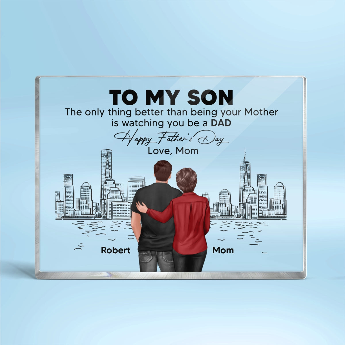 To My Son From Mom Happy  Skyline Personalized Rectangle Acrylic Block Plaque