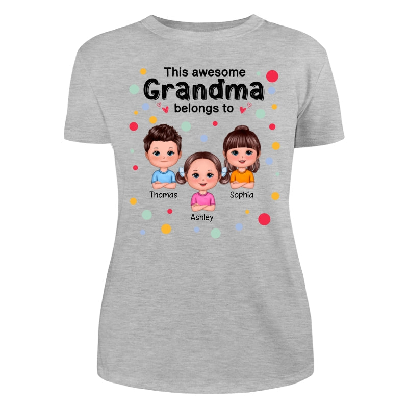 This Mom Grandma Dad Grandpa Belongs To Cute Doll Kids Colorful Dot Personalized Shirt