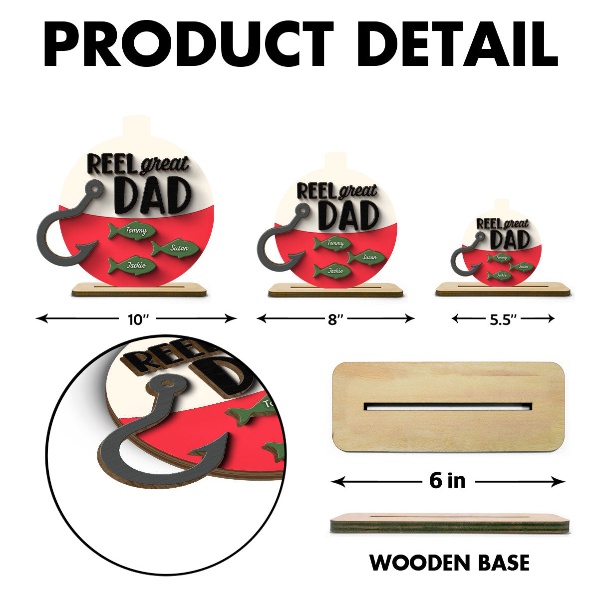 Reel Great Dad Grandpa Personalizd 2-Layer Standing Wooden Plaque,  gift for Fishing Dad Grandpa