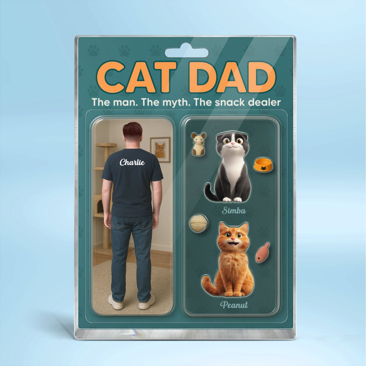 Cat Dad Realistic Figures Style Personalized Acrylic Block Plaque,  Gift for Cat Lover