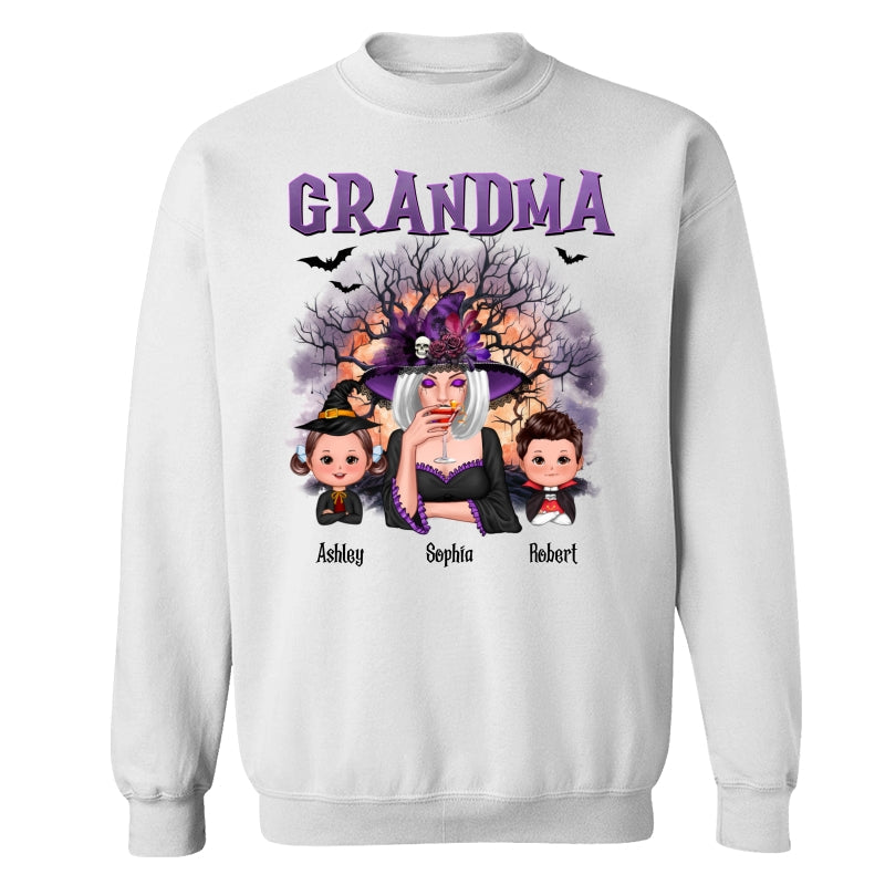 Purple And Orange Halloween Tree Grandma Mom Kids Personalized Shirt