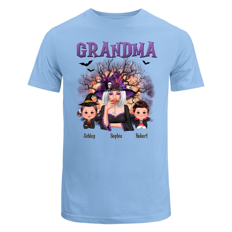 Purple And Orange Halloween Tree Grandma Mom Kids Personalized Shirt