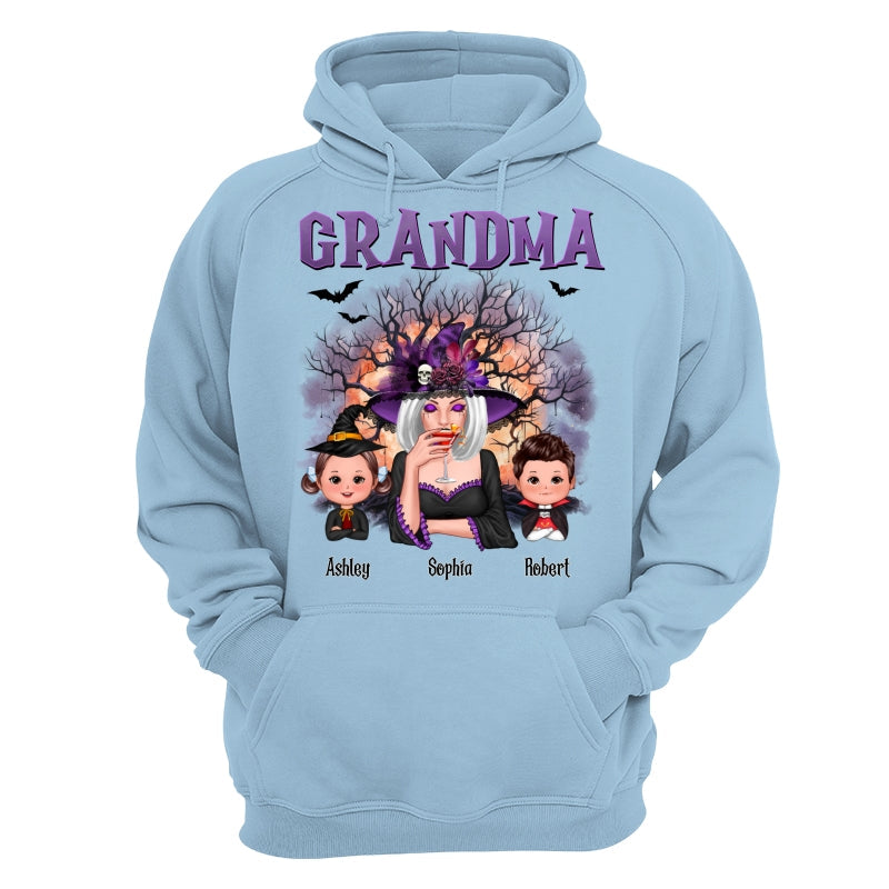 Purple And Orange Halloween Tree Grandma Mom Kids Personalized Shirt