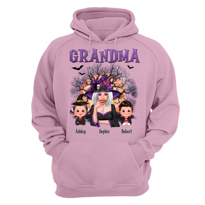 Purple And Orange Halloween Tree Grandma Mom Kids Personalized Shirt