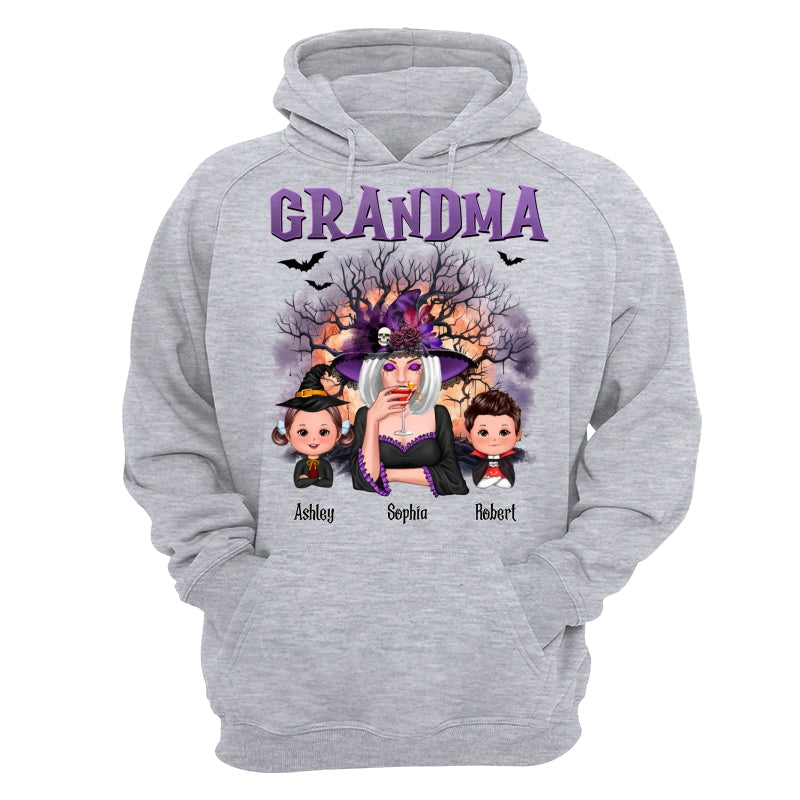 Purple And Orange Halloween Tree Grandma Mom Kids Personalized Shirt