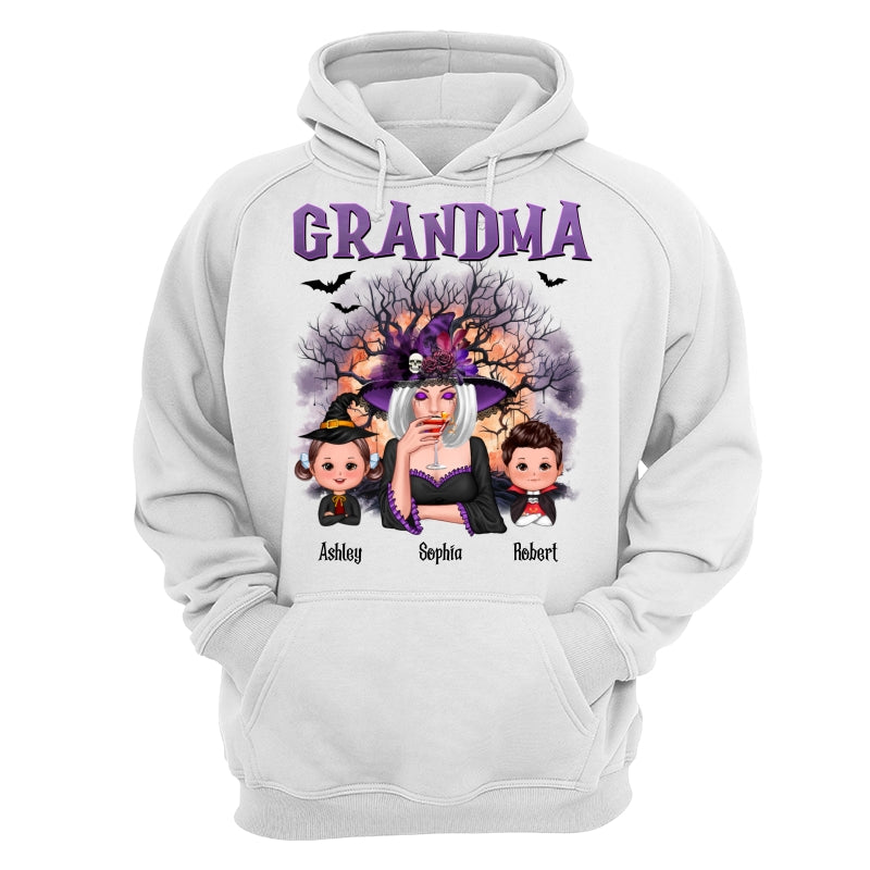 Purple And Orange Halloween Tree Grandma Mom Kids Personalized Shirt