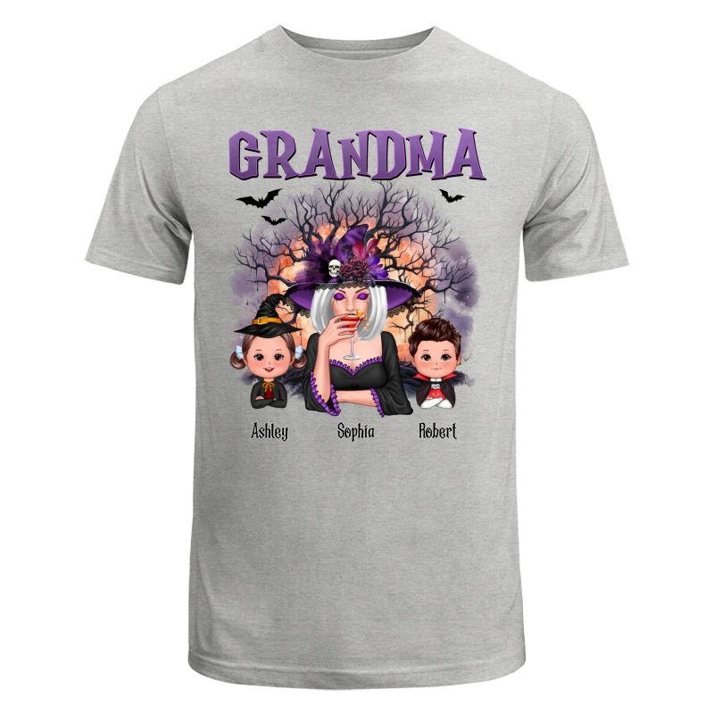 Purple And Orange Halloween Tree Grandma Mom Kids Personalized Shirt