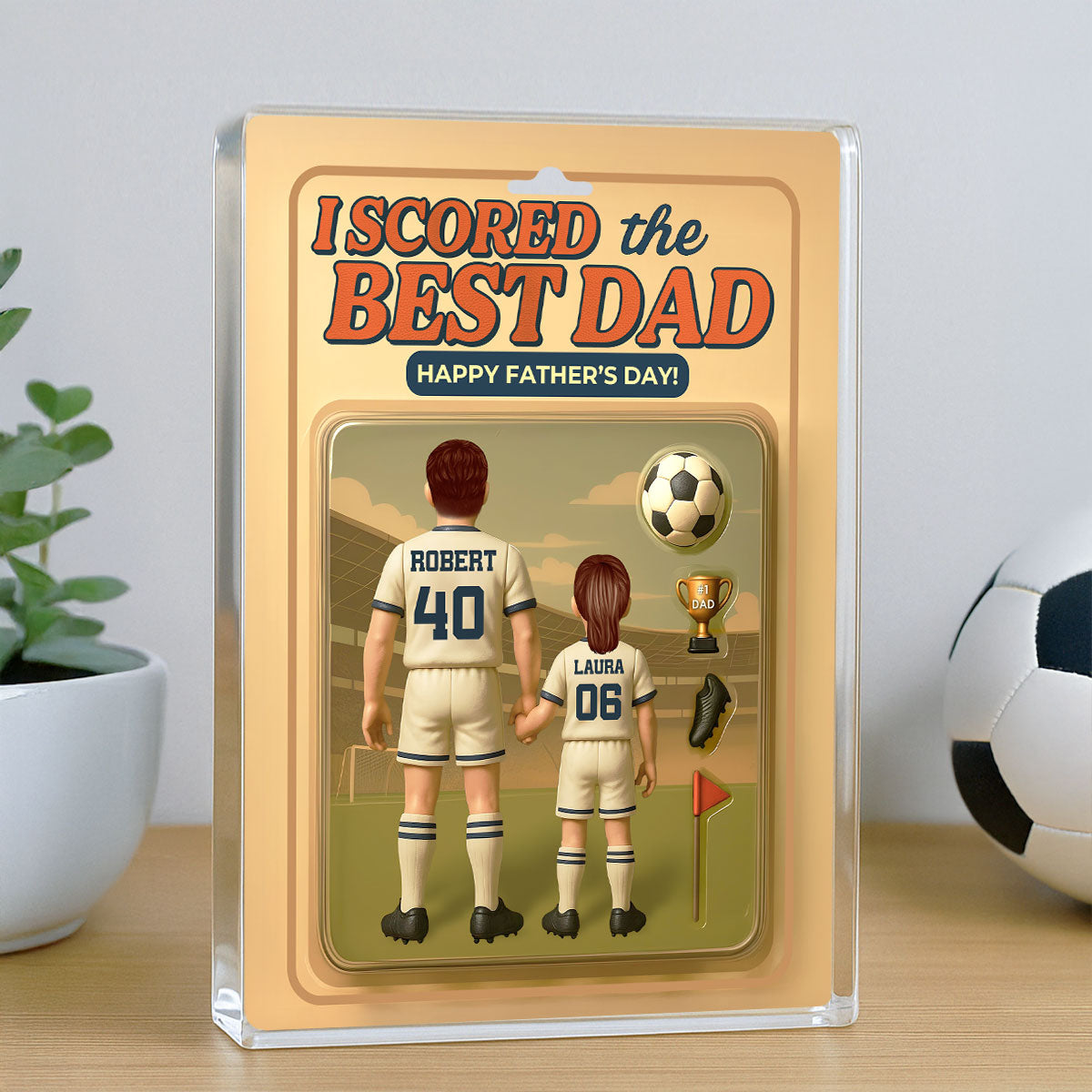 I Scored The Best Dad Soccer Custom Figure Personalized Acrylic Block Plaque,  Gift for Dad, Gift for Husband