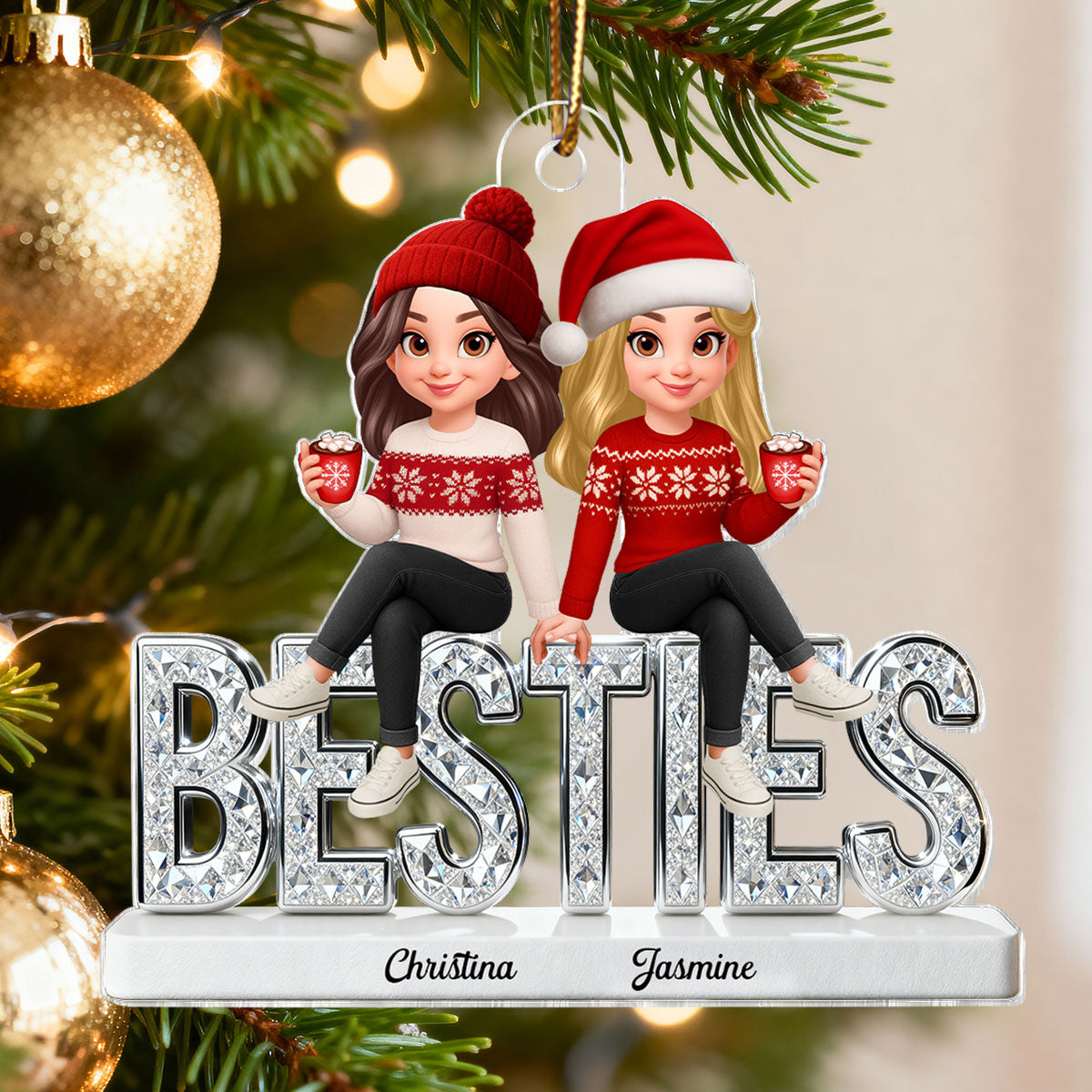 [BUY 2 GET 1 FREE] 3D Shinning Effect Besties Christmas - Personalized Acrylic Ornament - Gift For Best Friends