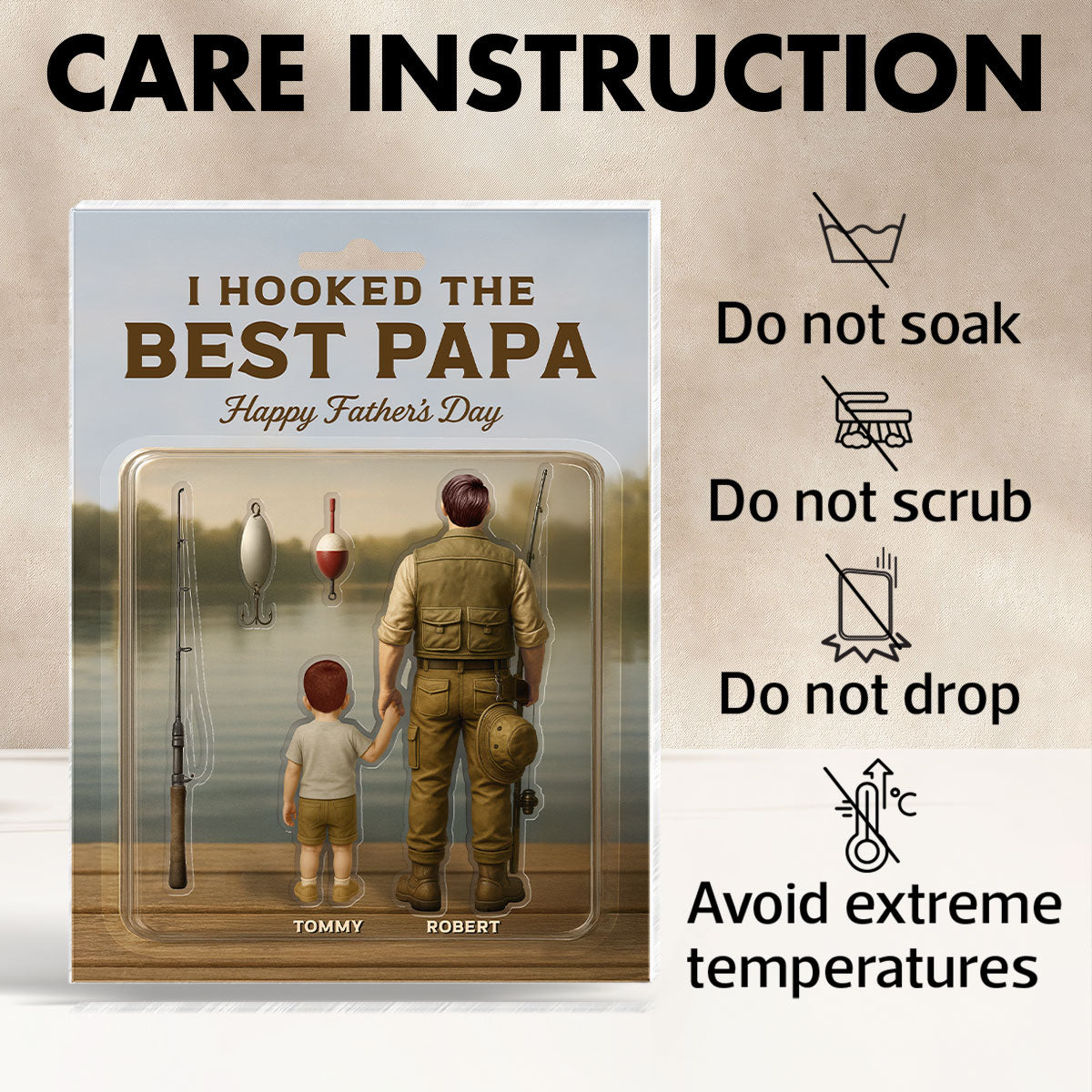 Dad And Kids Fishing Together Custom Figure Personalized Acrylic Block Plaque,  Gift For Fishing Dad, For Grandpa, For Husband