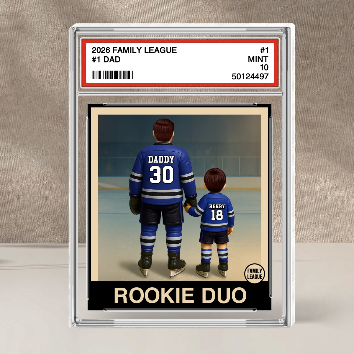 Hockey No. 1 Dad Man & Kids Trading Card Style Personalized Acrylic Block Plaque