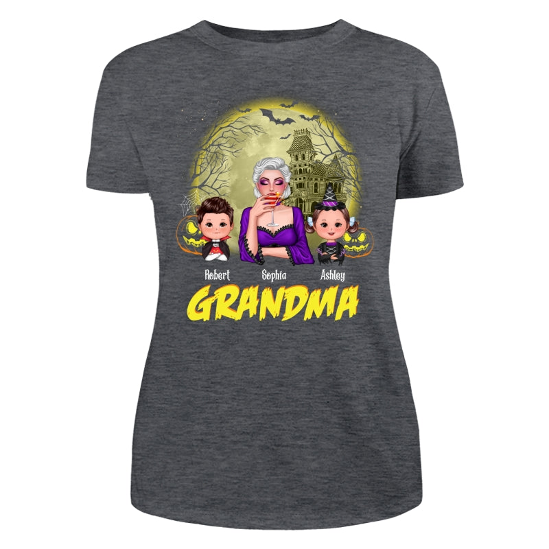Halloween Glow Yellow Moon Grandma Mom Kids Personalized Shirt