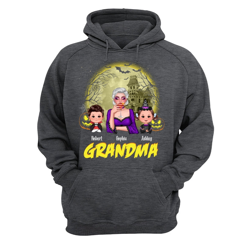 Halloween Glow Yellow Moon Grandma Mom Kids Personalized Shirt