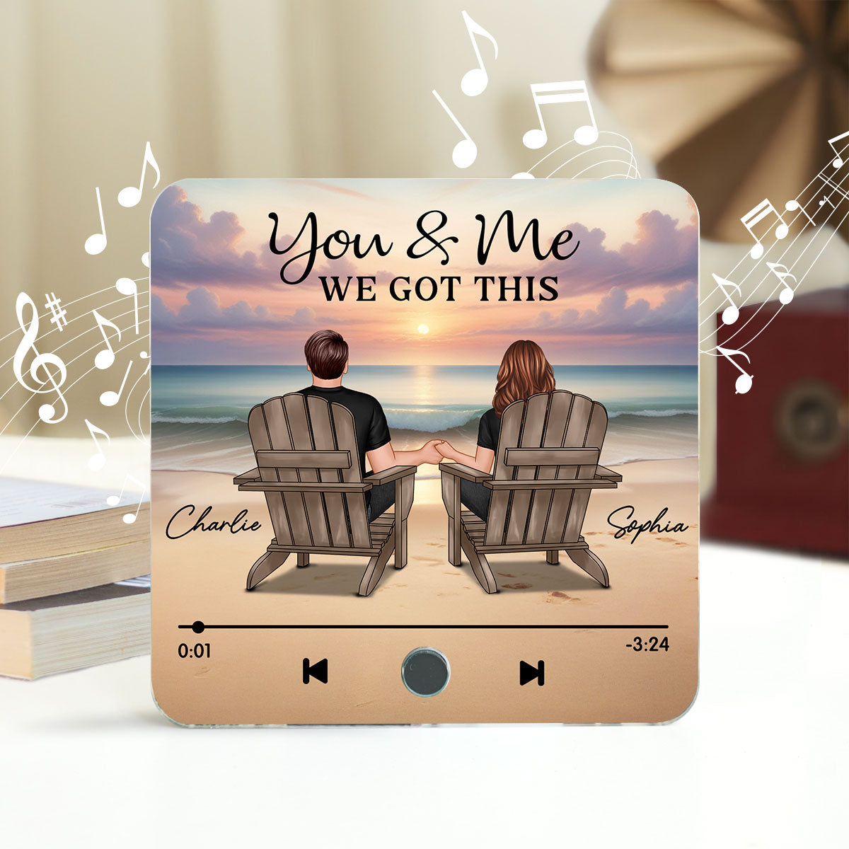 Couple Back View At Beach Favorite Song Personalized Bluetooth Music Fridge Magnet,  Gift For Couple