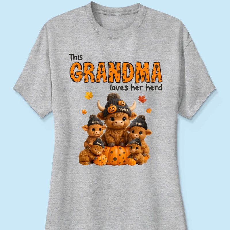 This Mama Loves Her Herd Cute Highland Cow Pumpkin Personalized Sweatshirt, Fall Sweatshirt for Mom Grandma
