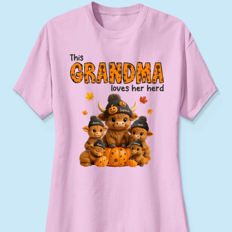 This Mama Loves Her Herd Cute Highland Cow Pumpkin Personalized Sweatshirt, Fall Sweatshirt for Mom Grandma