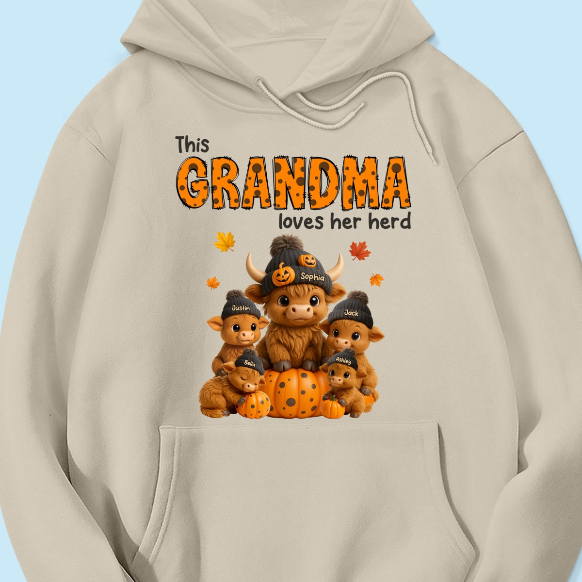 This Mama Loves Her Herd Cute Highland Cow Pumpkin Personalized Sweatshirt, Fall Sweatshirt for Mom Grandma