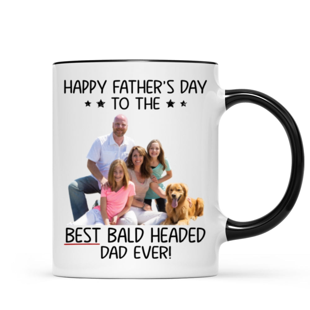 Behind Spoiled Daughter Is Bald Headed Father Photo Inserted Funny Father‘s Day Gift For Dad Personalized Mug