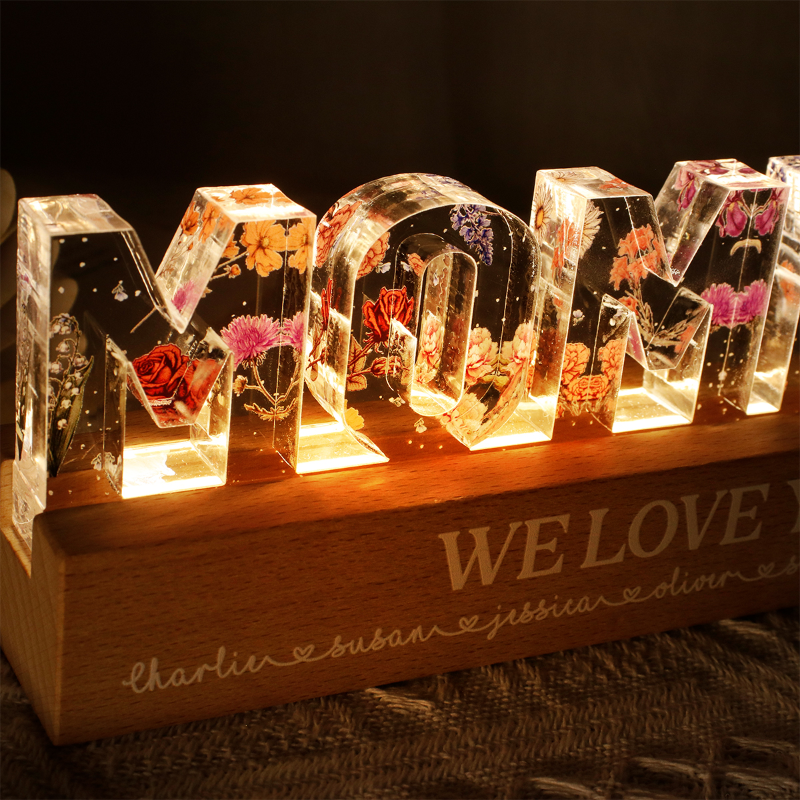 Custom Flowers Printed LED Night Light, Birth Month Flower, Gift For Mom, Gift For Grandma