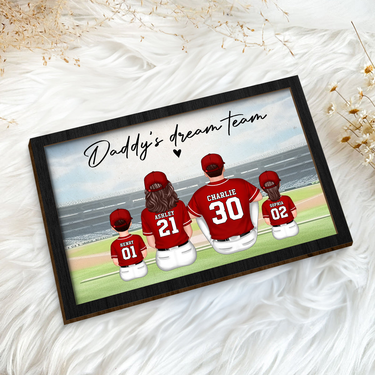 Daddy's Team Baseball Family Sitting Personalized 2-Layer Wooden Plaque,  Gift For Dad, Grandpa, Husband