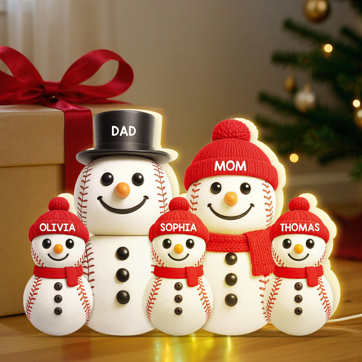 Baseball Snowman Family - Personalized Light Box - Gift For Family