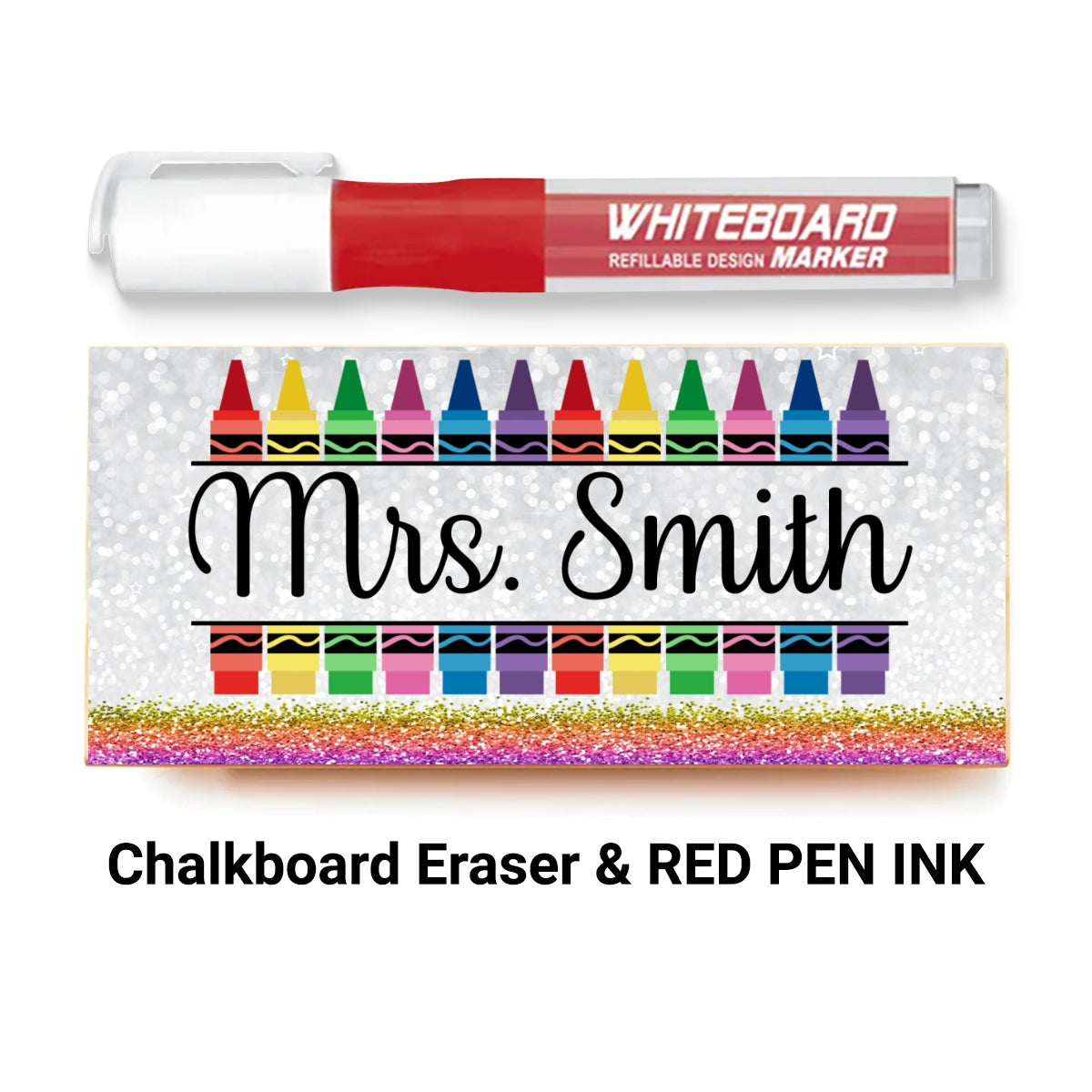 Teacher Pencil Glitter Pattern Personalized Teacher Whiteboard/Chalkboard Eraser with Marker, Teacher Appreciation Gifts, Back-to-School Teacher Gift Set