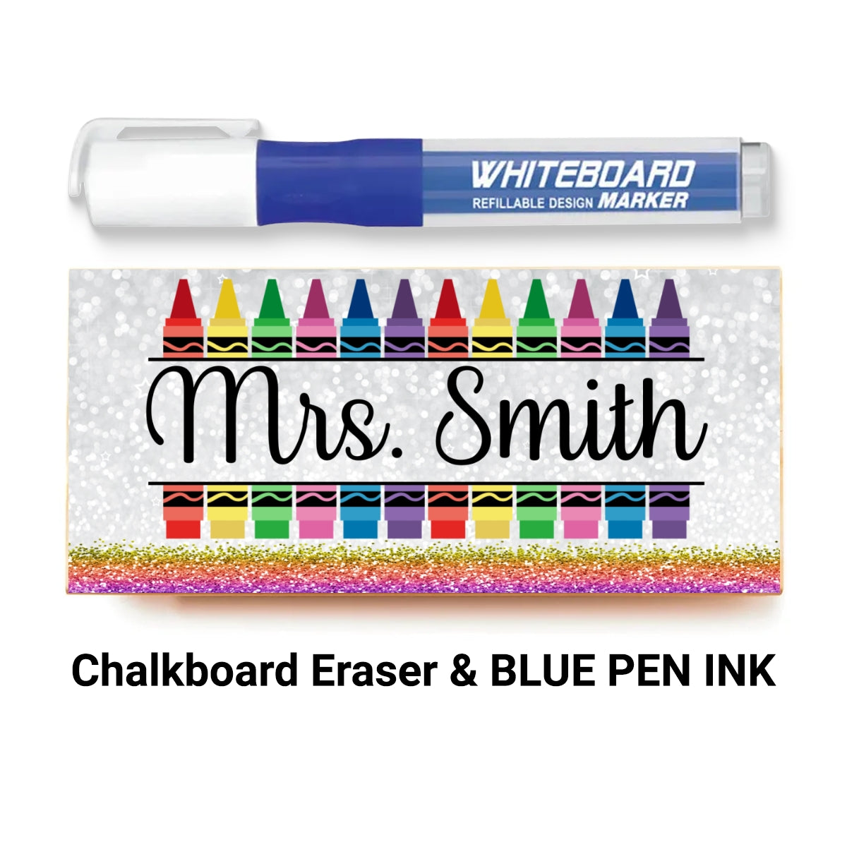 Teacher Pencil Glitter Pattern Personalized Teacher Whiteboard/Chalkboard Eraser with Marker, Teacher Appreciation Gifts, Back-to-School Teacher Gift Set