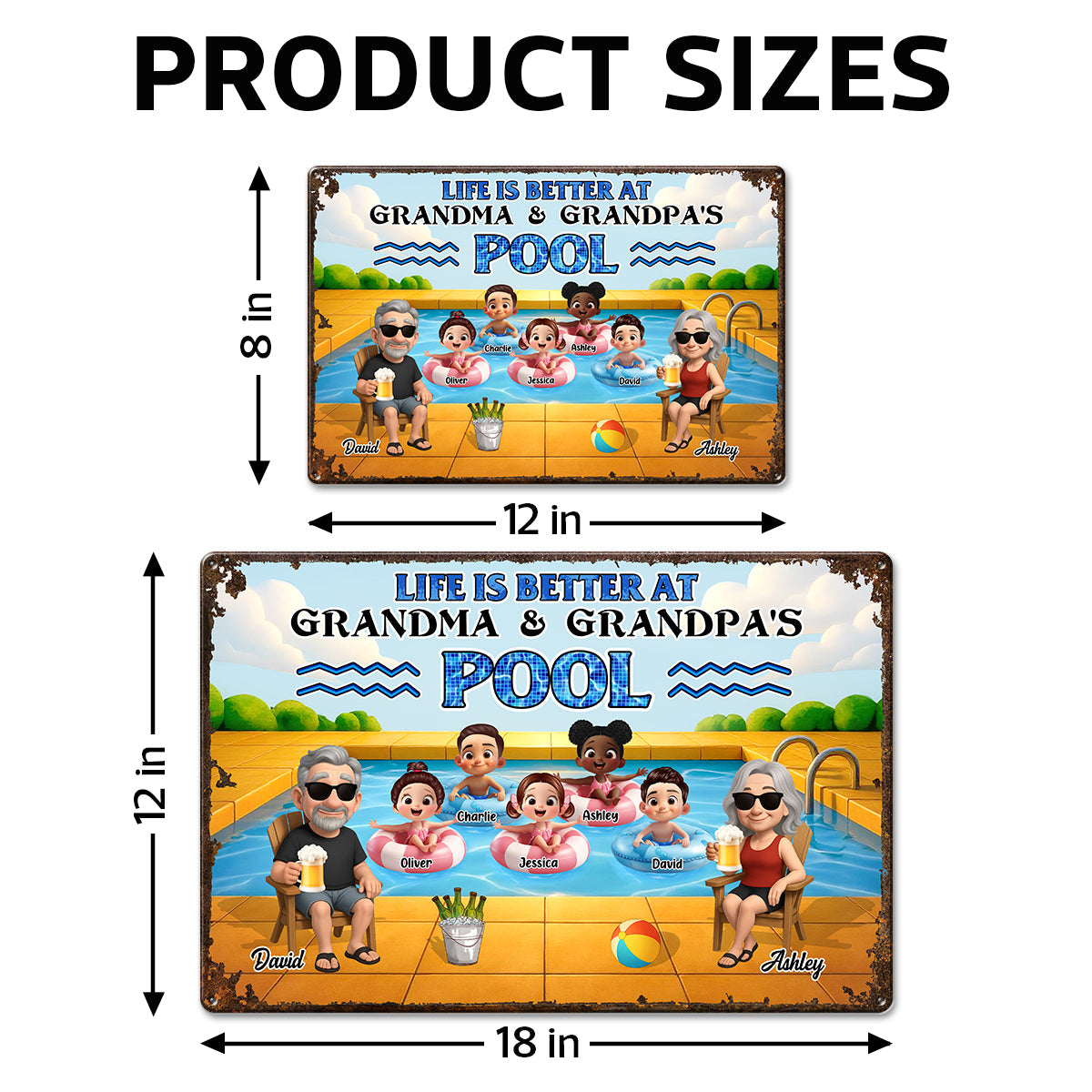 Life is Better at Grandma & Grandpa Pool Personalized Metal Sign, Grandchildren Welcome Sign, Grandparents Hosting Grandkids Summer Sign