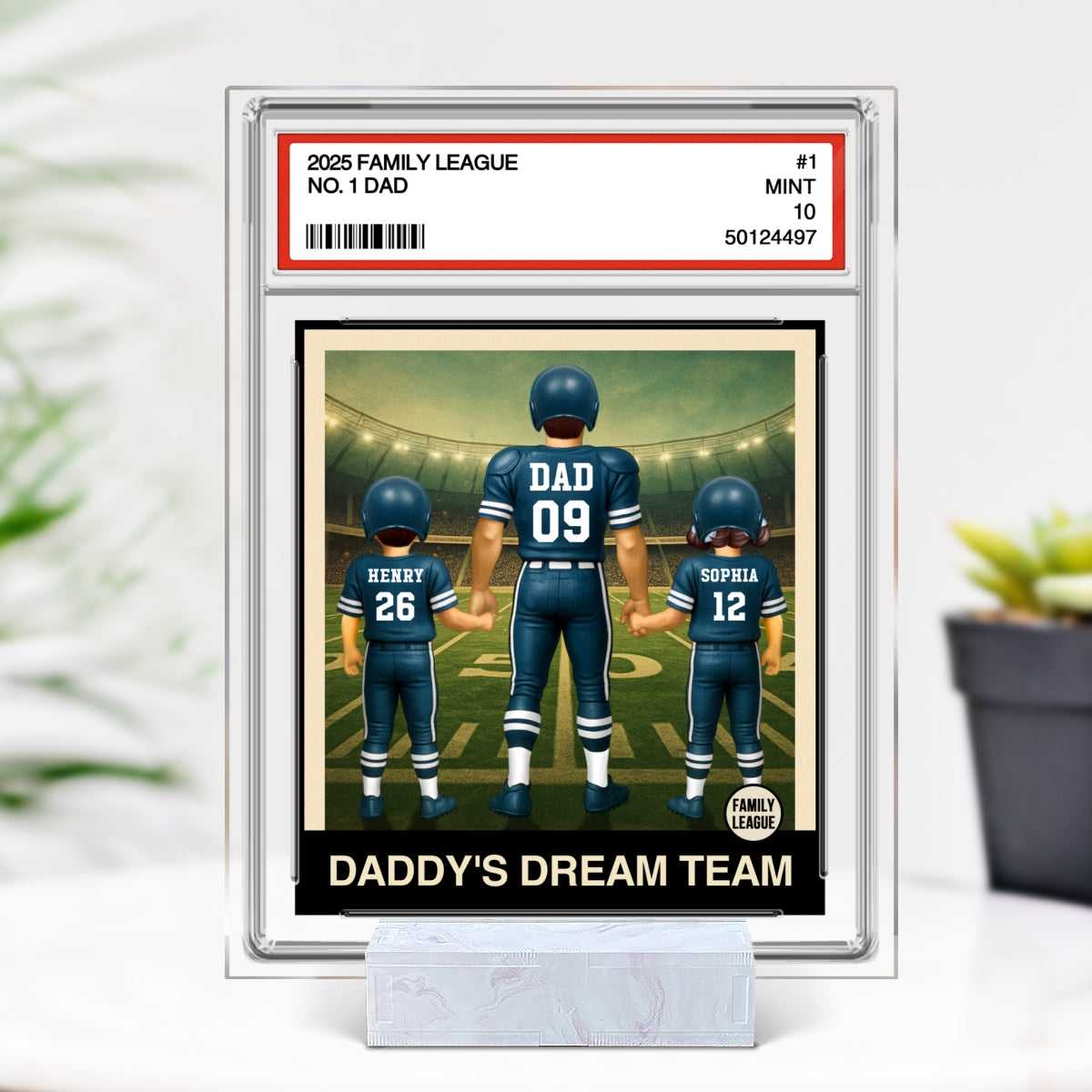 Football No. 1 Dad Man & Kids Trading Card Style Personalized Acrylic Plaque