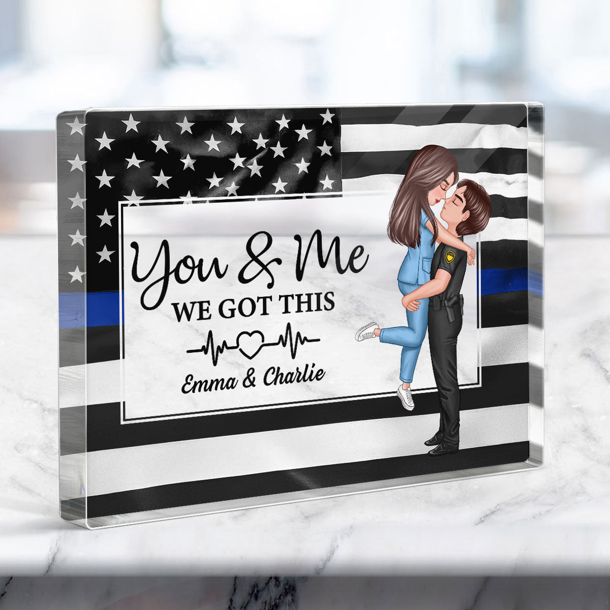 Hero Couple Patriotic USA Flag Personalized Acrylic Block Plaque, Anniversary  Gift For Him, For Her
