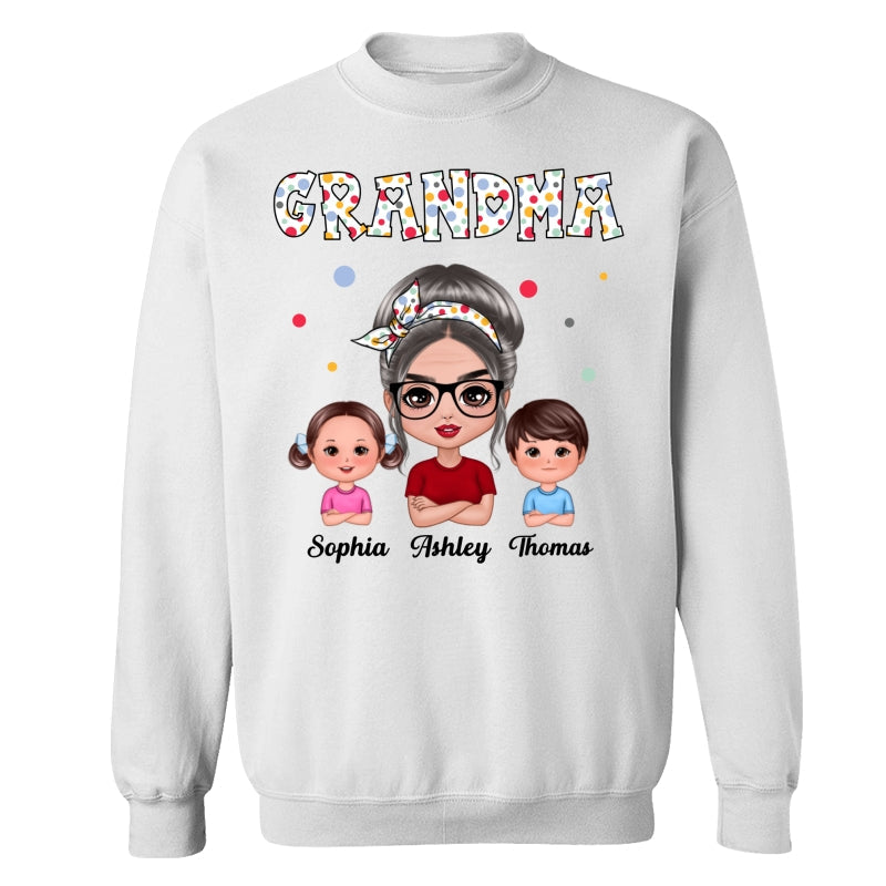 Colorful Dot Doll Grandma Grandkids Personalized Shirt