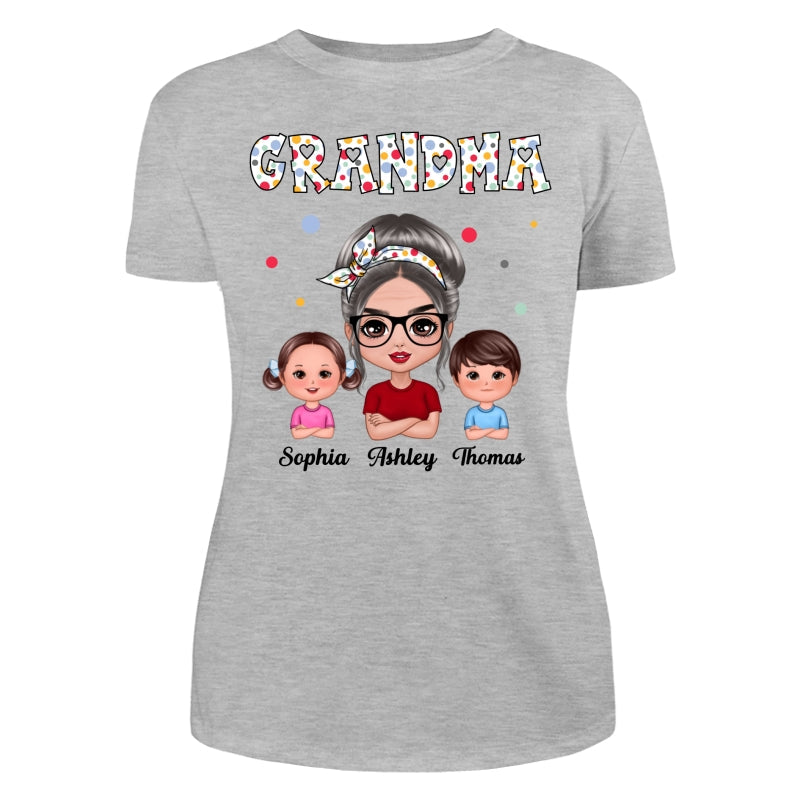 Colorful Dot Doll Grandma Grandkids Personalized Shirt