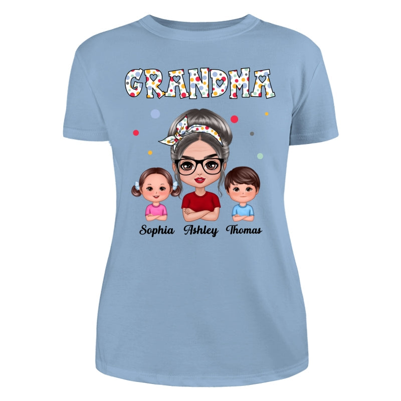 Colorful Dot Doll Grandma Grandkids Personalized Shirt