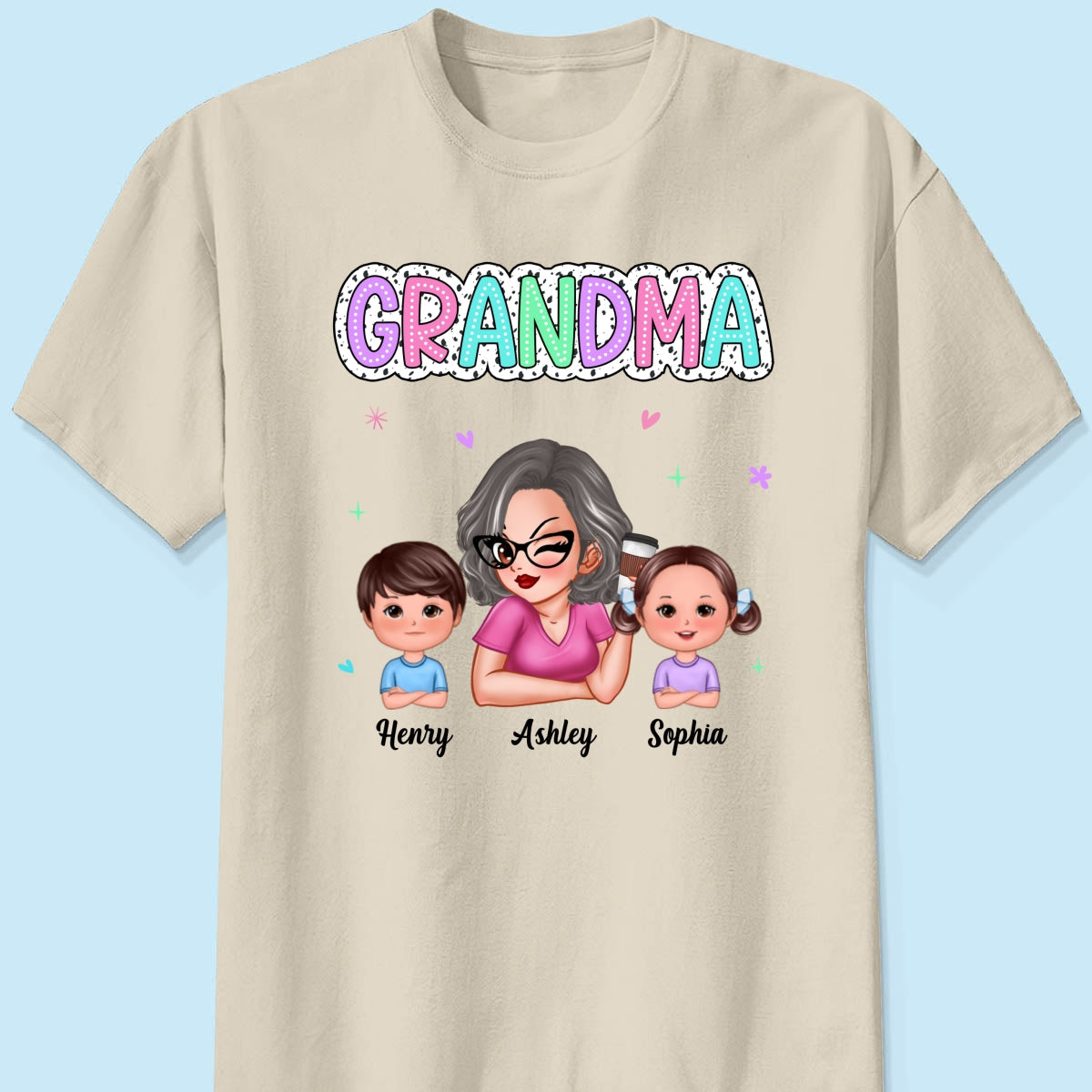Summer Pastel Dalmatian Dots Grandma And Grandkids Personalized Shirt