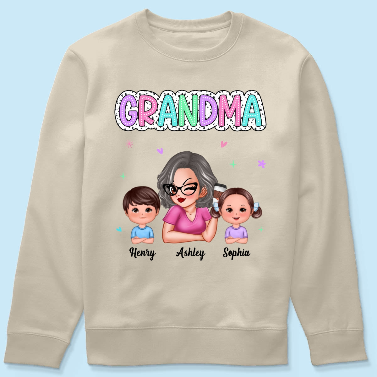 Summer Pastel Dalmatian Dots Grandma And Grandkids Personalized Shirt