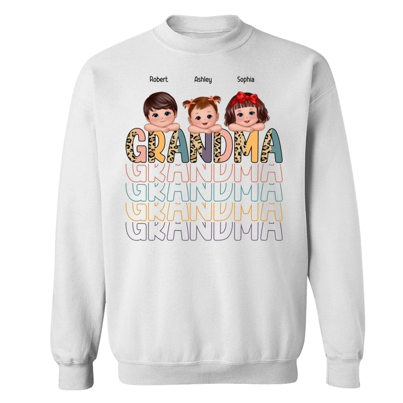 Shadow Retro Half Leopard Grandma Grandkids Laying Head On Arms Personalized Shirt
