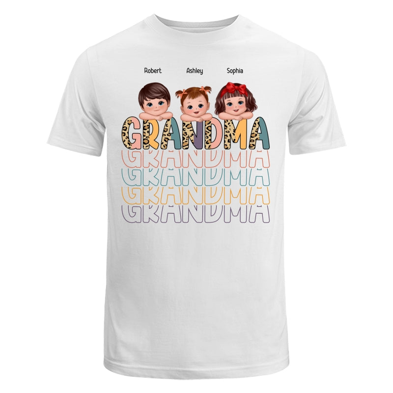 Shadow Retro Half Leopard Grandma Grandkids Laying Head On Arms Personalized Shirt